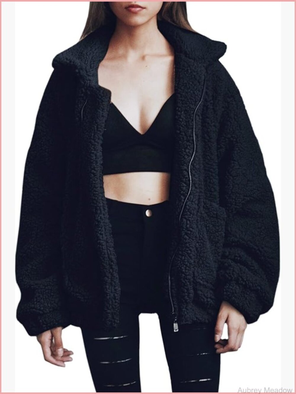Oversized Faux Sherpa Fleece Winter Coat With Pockets Women Jacket